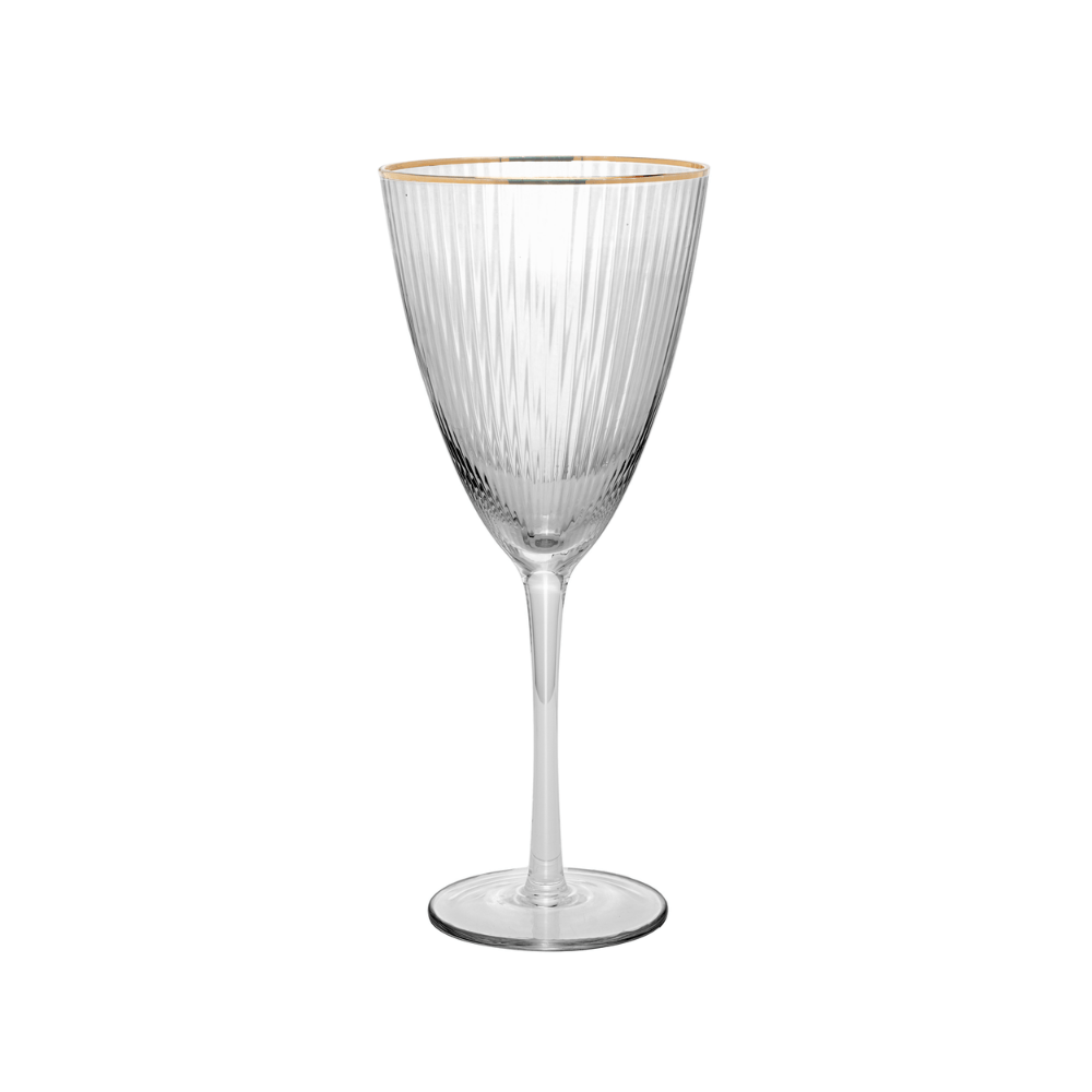 TACA DE VINHO DE VIDRO COM BORDA DOURADA LINES – 400ML