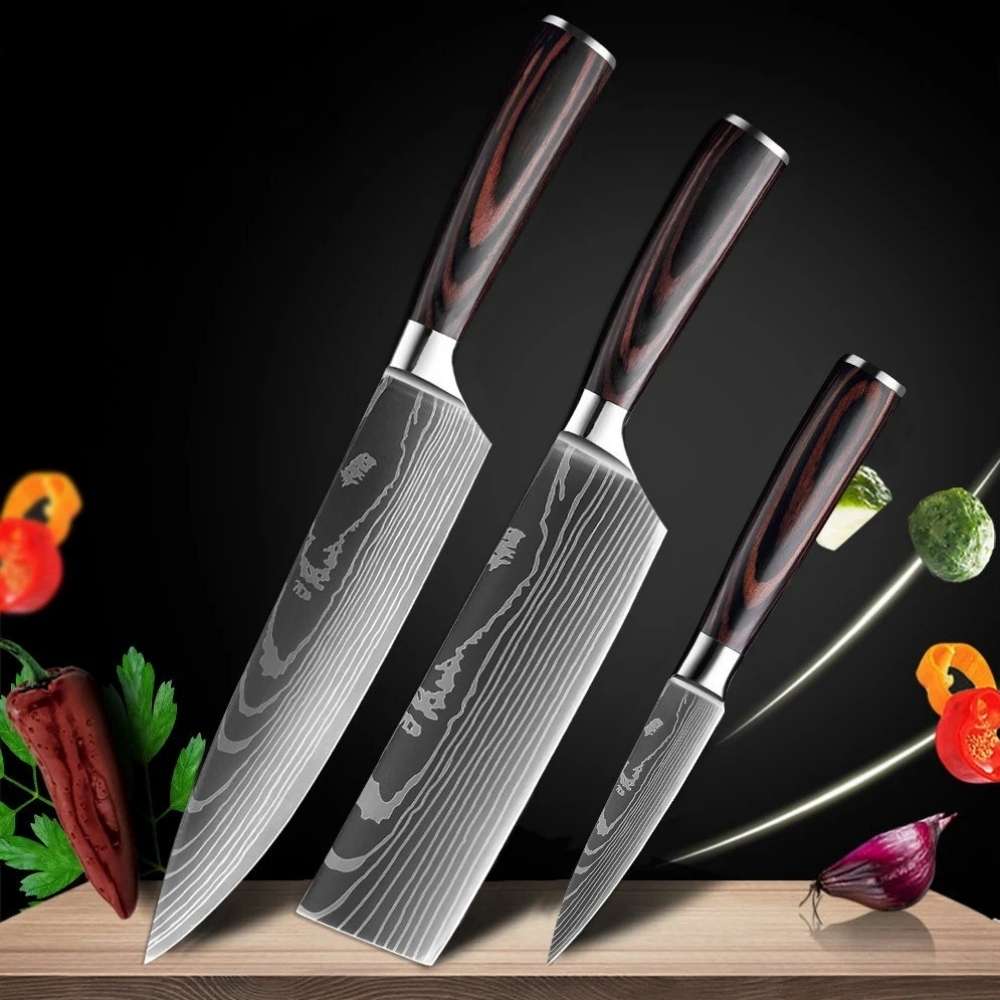 Kit de 3 Facas Chef Aço Damasco - Swan Kitchen
