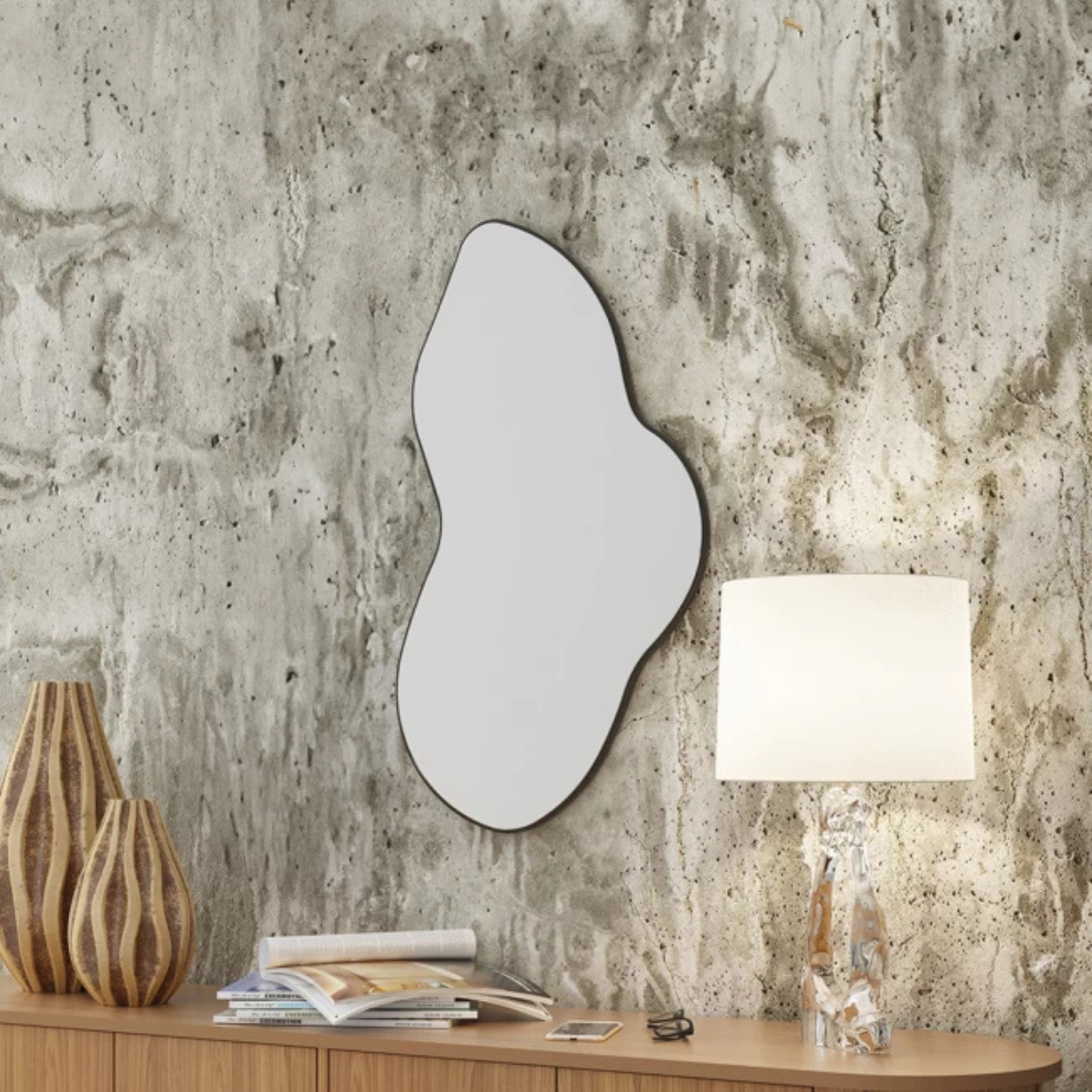 PAINEL DECORATIVO ORGANICO PRETO FOSCO/ESPELHO 90CM