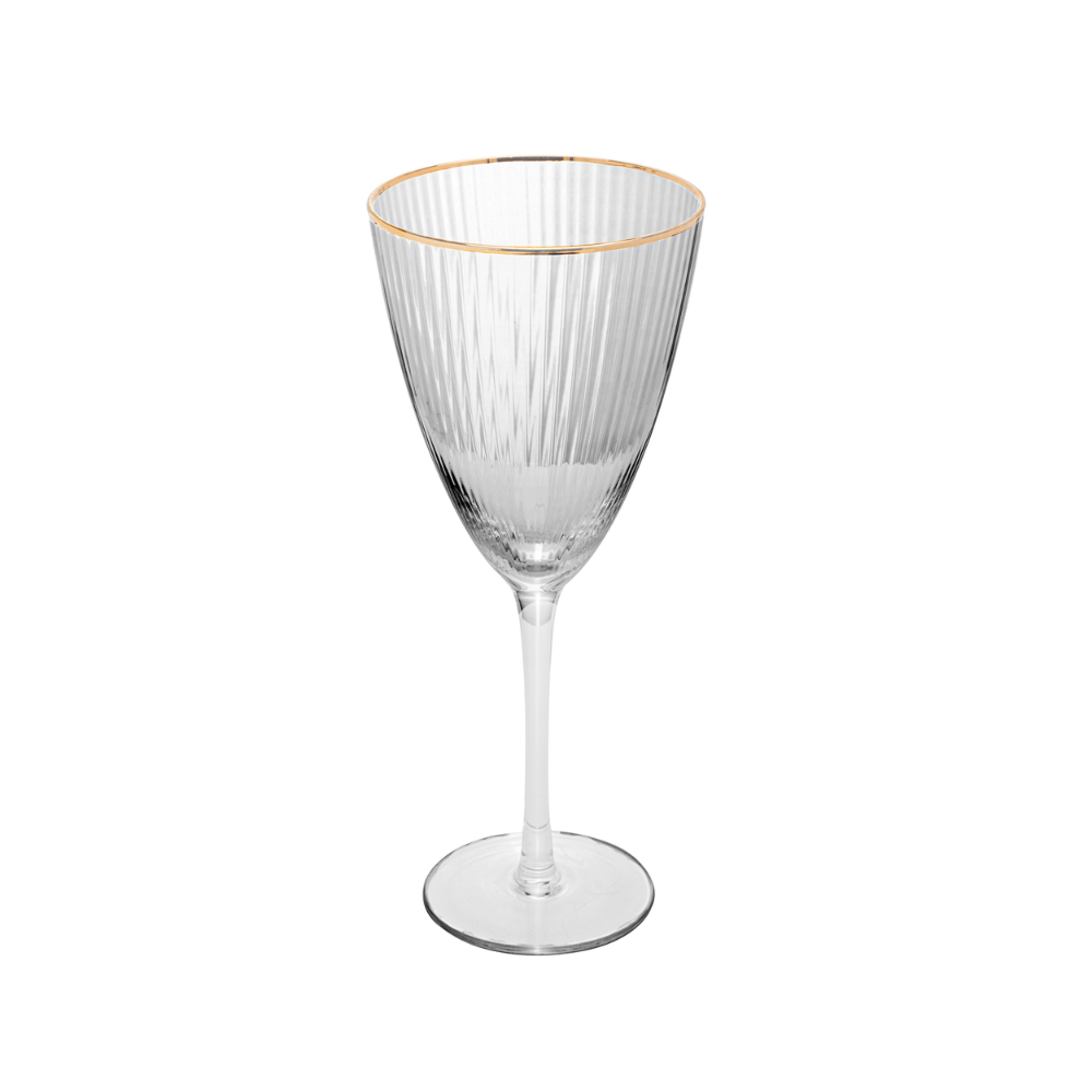 TACA DE VINHO DE VIDRO COM BORDA DOURADA LINES – 400ML