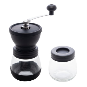 MOEDOR DE CAFÉ MANUAL EM AÇO INOX COM POTE DE VIDRO
