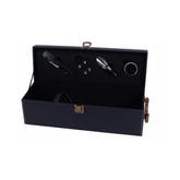 CAIXA PARA GARRAFA DE VINHO EM COURO COM 4 ACESSORIOS – 11CM X 36CM X 12CM