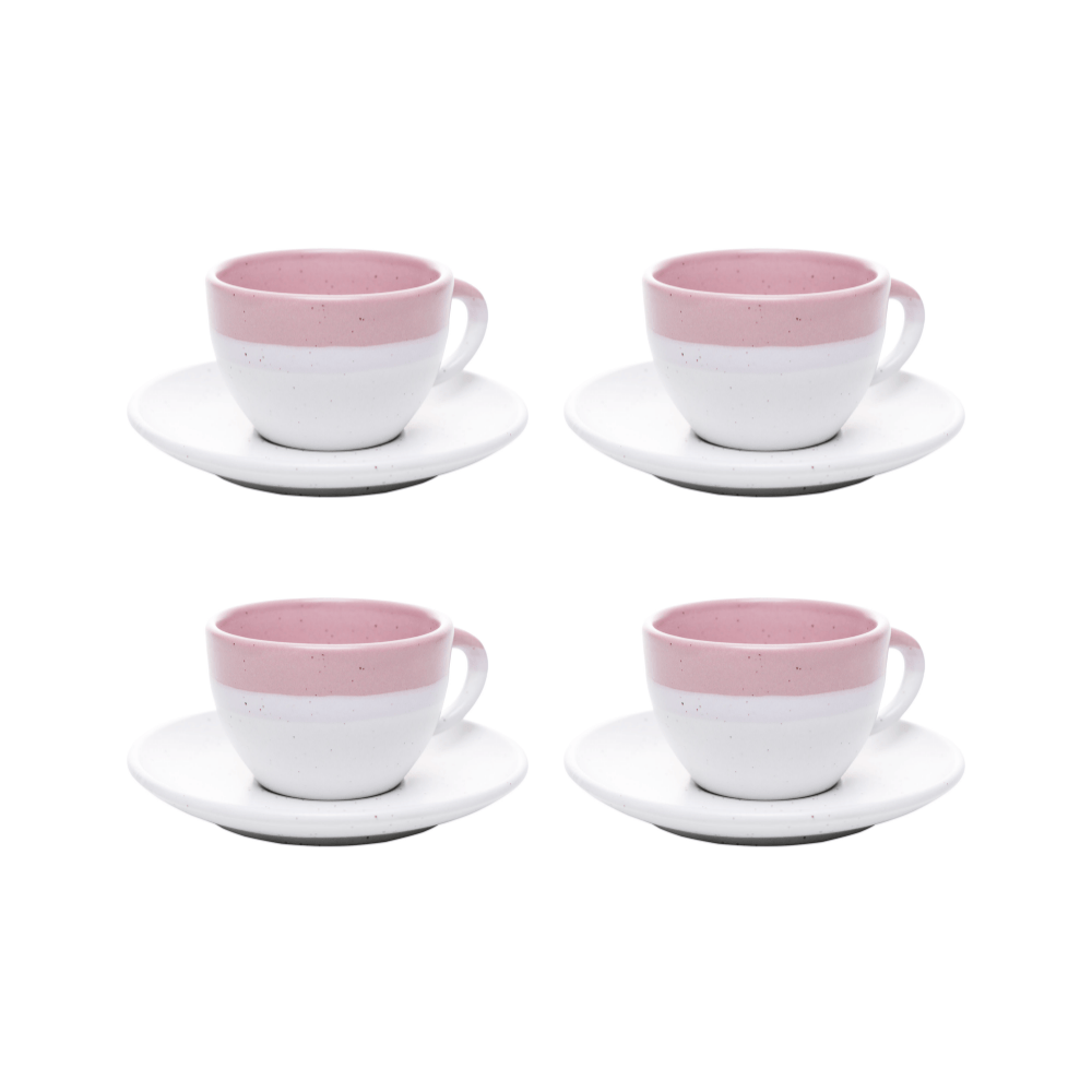 CONJUNTO 4 XICARAS DE CAFE COM PIRES OMBRE ROSA CERAMICA – 85ML