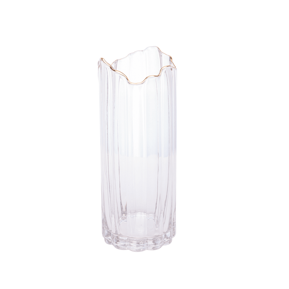 VASO DE VIDRO COM BORDA DOURADA – 10CM X 25CM