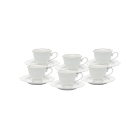 CONJUNTO 6 XICARAS CHA PORCELANA COM PIRES MALDIVAS COM FIO DE OURO – 180ML