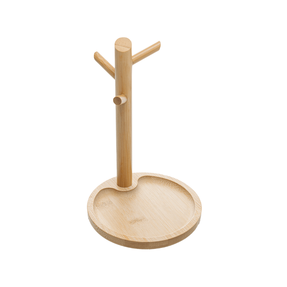 BANDEJA REDONDA COM SUPORTE EM BAMBU  – 14CM X 21CM