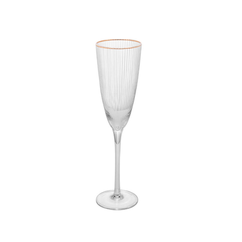TACA DE CHAMPANHE DE VIDRO COM BORDA DOURADA LINES – 300ML