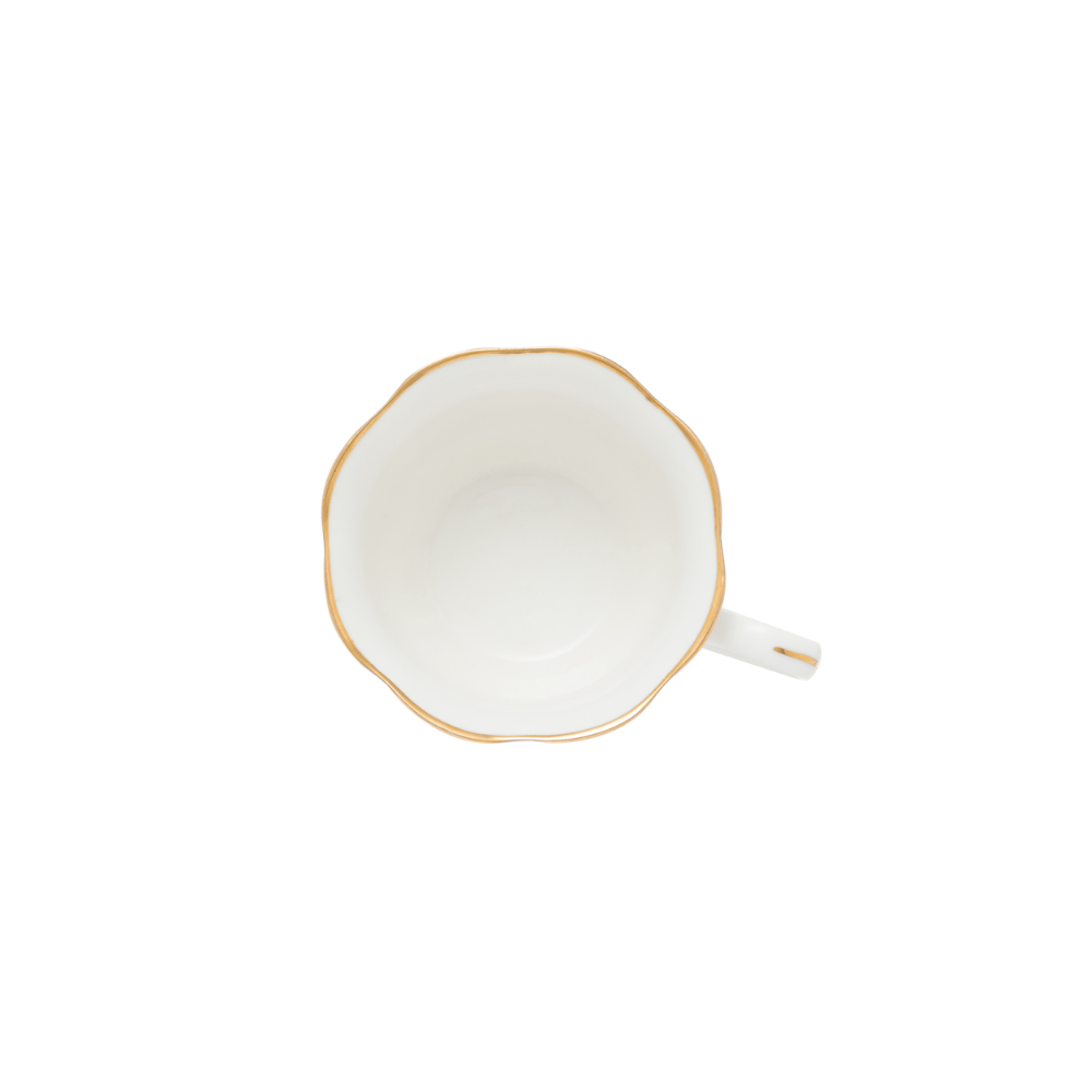 CONJUNTO 6 XICARAS CHA PORCELANA COM PIRES MALDIVAS COM FIO DE OURO – 180ML