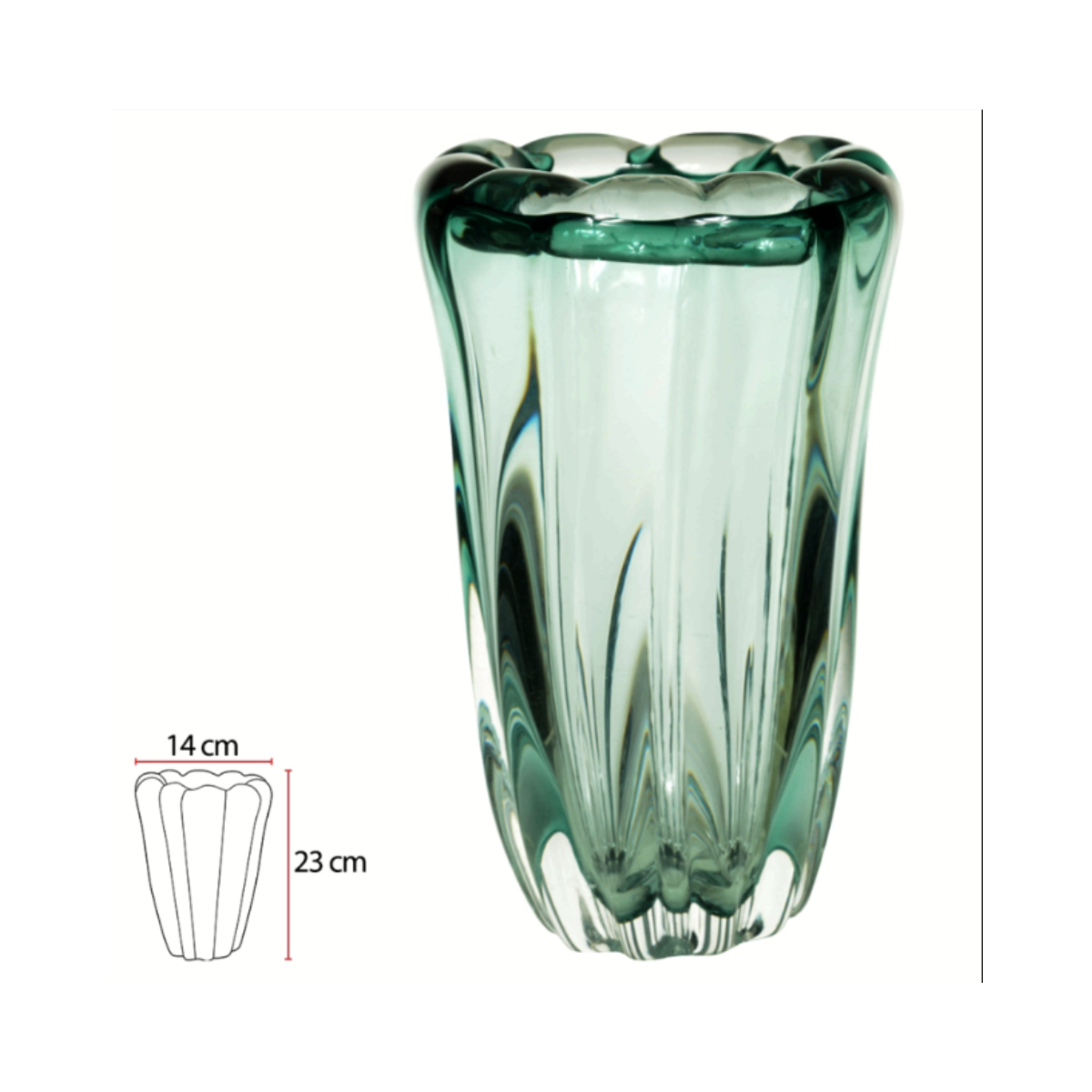 VASO DECORATIVO VIDRO TIPO MURANO (VERDE) 23X14cm (FLORARTE) Vol. 1