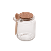 POTE DE VIDRO COM TAMPA DE CORTICA E COLHER DE BAMBU – 240ML
