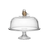 PRATO PARA BOLO DE CRISTAL COM PE E TAMPA BIRD – 30CM X 29CM