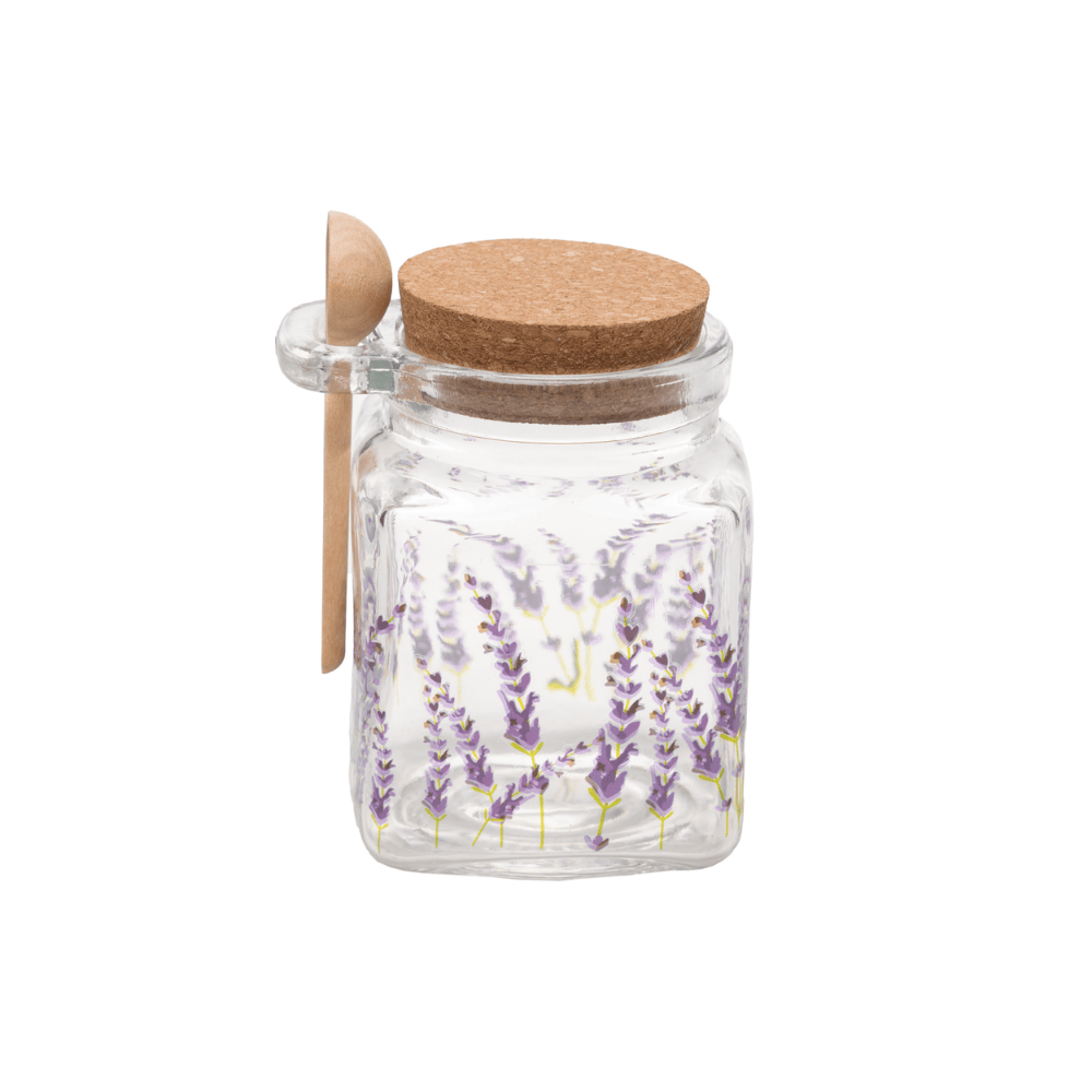 POTE QUADRADO DE VIDRO COM TAMPA E COLHER PROVENCE - 290ML