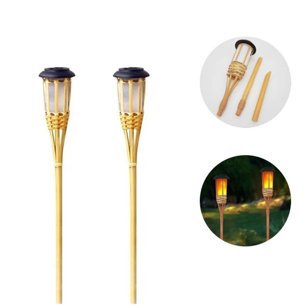 Tocha LED Solar de Bambu - Ilumine Exteriores