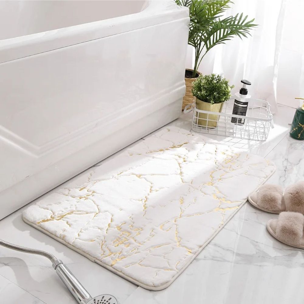 Tapete Antiderrapante Estilo Marmorizado para Banheiro - Swan Bathroom