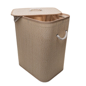 CESTO PARA ROUPAS DOBRAVEL COM FORRO EM TECIDO E TAMPA COZY 40CM X 30CM X 50CM BAMBU