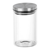 PORTA MANTIMENTO REDONDO EM VIDRO BOROSSILICATO COM TAMPA EM METAL PRATA 150ML