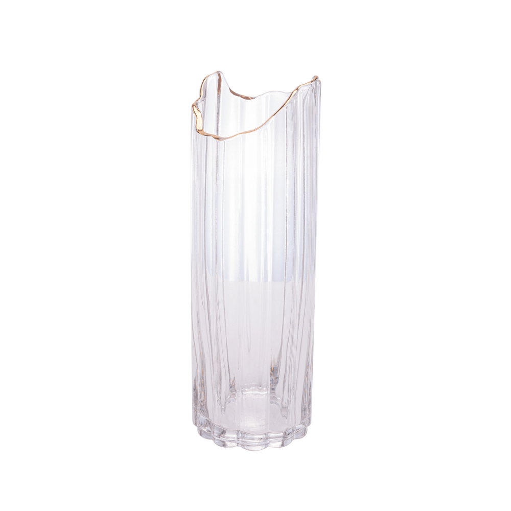VASO DE VIDRO COM BORDA DOURADA - 10CM X 30CM