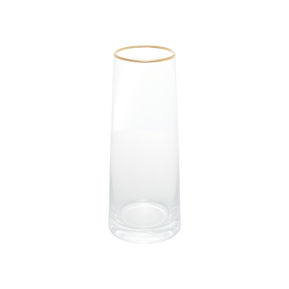 VASO DE VIDRO COM BORDA DOURADA LIZ - 9CM X 9CM X 22CM
