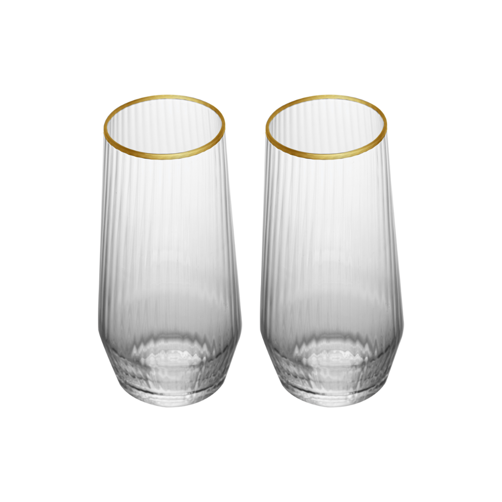 CONJUNTO 2 COPOS ALTOS DE VIDRO COM BORDA DOURADA LINES – 370ML