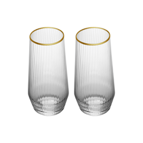 CONJUNTO 2 COPOS ALTOS DE VIDRO COM BORDA DOURADA LINES – 370ML