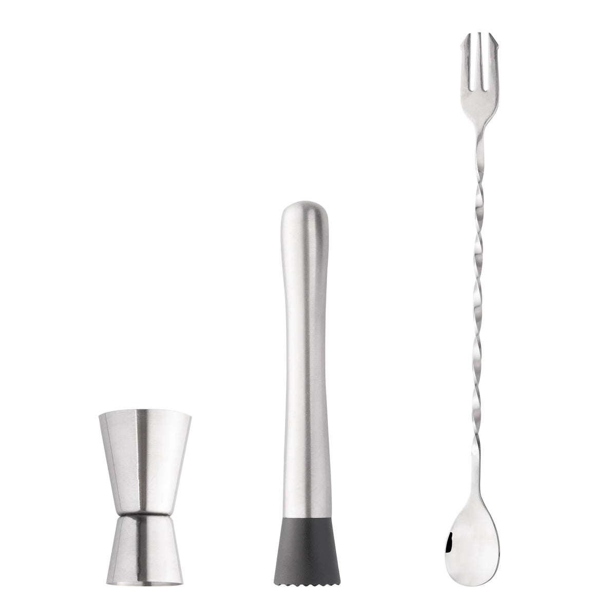 KIT CAIPIRINHA COM COLHER BAILARINA, DOSADOR DUPLO E MACERADOR EM INOX