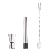 KIT CAIPIRINHA COM COLHER BAILARINA, DOSADOR DUPLO E MACERADOR EM INOX
