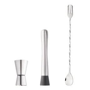 KIT CAIPIRINHA COM COLHER BAILARINA, DOSADOR DUPLO E MACERADOR EM INOX