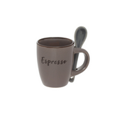CANECA COM COLHER DE CERAMICA RUSTIC MARROM 100ML