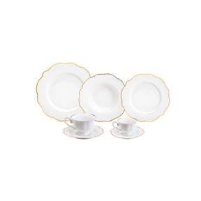 APARELHO DE JANTAR 42 PECAS PORCELANA MALDIVAS BRANCO COM FIO DE OURO